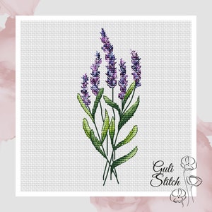 Lavender Cross Stitch Pattern Flowers Pattern Floral Embroidery Lavender Flowers Cross Stitch DMC Chart Printable PDF Instant Download