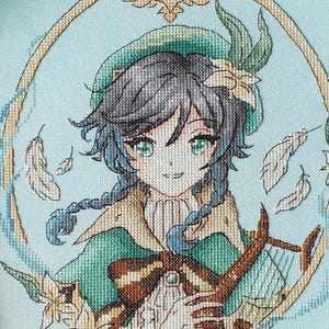 Venti Cross Stitch Pattern: Anime Portrait, Fantasy Design (PDF Pattern) image 4