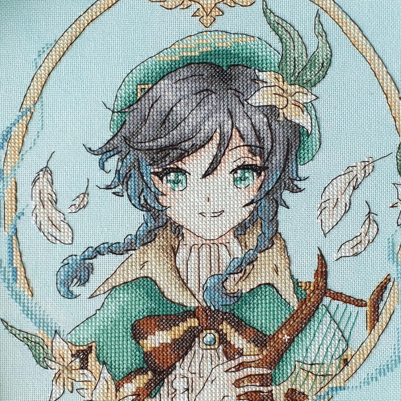 Venti Cross Stitch Pattern: Anime Portrait, Fantasy Design (PDF Pattern) image 4