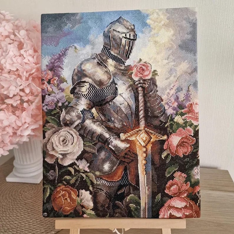 Knight With Rose Cross Stitch Pattern | Medieval Chivalry Art (digital ...