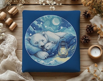 Ourson endormi au point de croix | Art populaire pour chambre d'enfant confortable (téléchargement numérique)