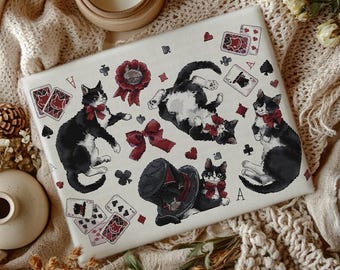 Schema punto croce "Tuxedo Cat Magician": disegno di un gattino divertente (PDF)