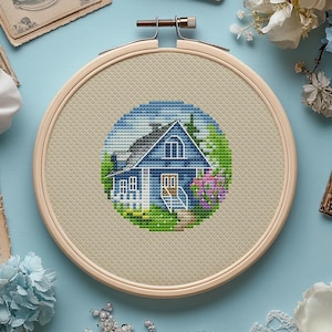 Spring House Cross Stitch Pattern: Cozy Cottage Home (PDF Download)