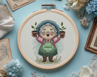 Granny Gardener Cross Stitch Pattern: Garden Design (PDF Pattern) DIY