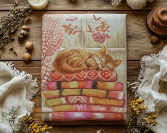 Sleeping Ginger Cat Cross Stitch Pattern, Kitten Embroidery Design (PDF)