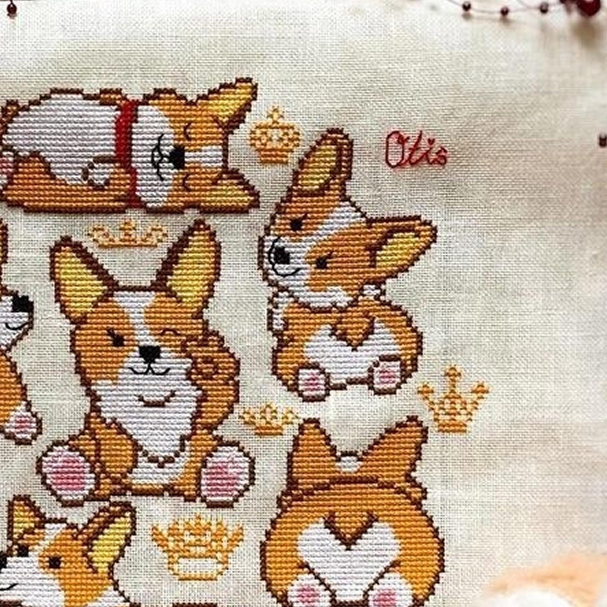 コーギーサンプラークロスステッチパターン：かわいい犬の刺繍（PDF