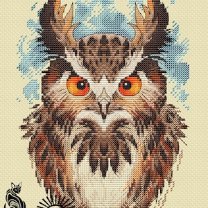 Uhu Kreuzstichmuster Eule Muster PDF Vogel Stickerei Eule Kreuzstichmuster Uhu Muster DMC Stickmuster Printable PDF Instant Download