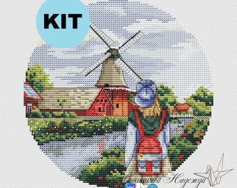 Czech Windmill Cross Stitch Kit: Travel Embroidery (96x96)