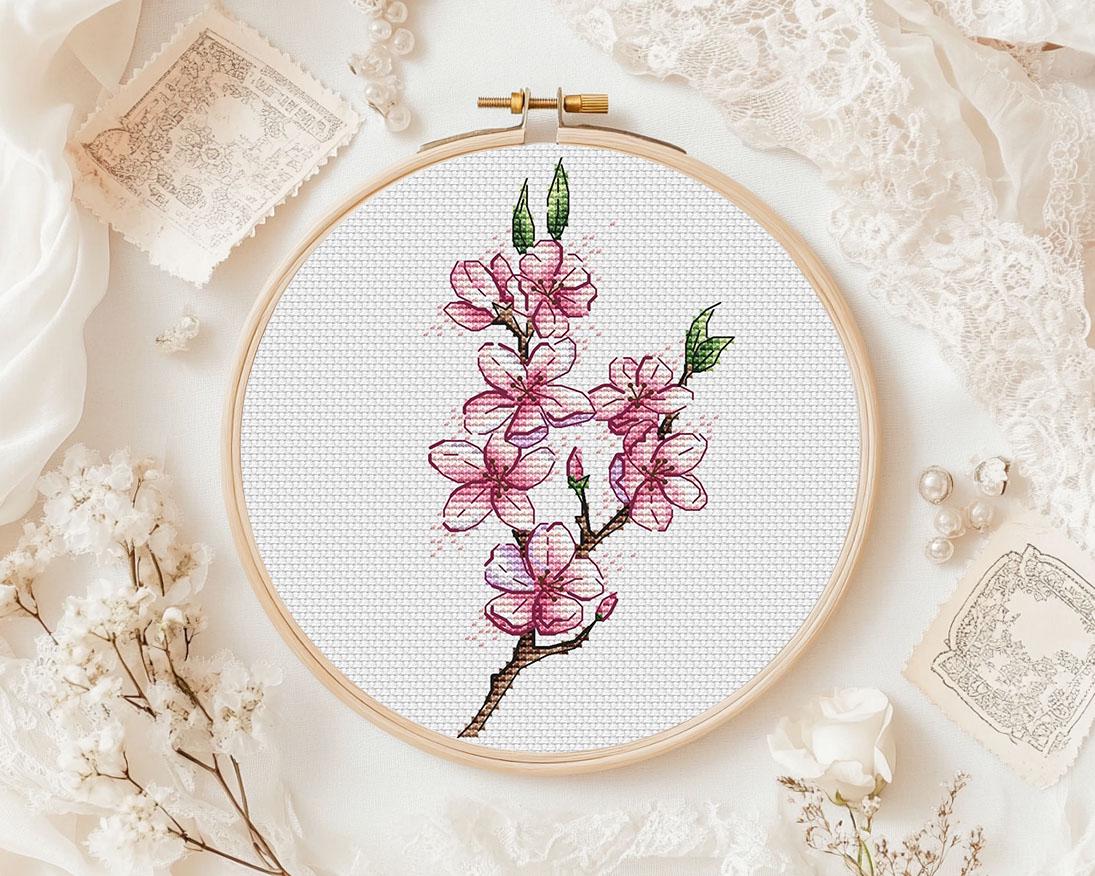 ジ*ウ様 Dairiku Flower Cross Embroidery Den Sakura Blossom Cross Stitch Pattern, Floral Embroidery (PDF