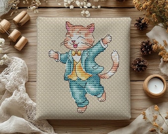 Funny Animals Cat Cross Stitch Pattern PDF | Humorous Kitty Embroidery | Playful Pet Folk Art | Instant Digital Download
