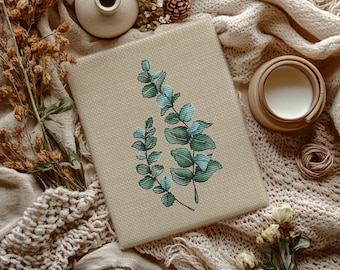 Schema punto croce ramo di eucalipto, ricamo floreale (download PDF)