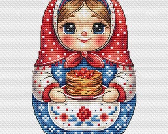 Matryoshka Cross Stitch Pattern: Pancakes & Caviar (PDF Pattern)