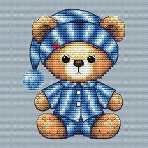 Teddy Bear Cross Stitch Pattern Sleepy Bear Pattern Cartoon PDF Pattern Bear Pattern Cute Bear DMC Chart Printable PDF Instant Download