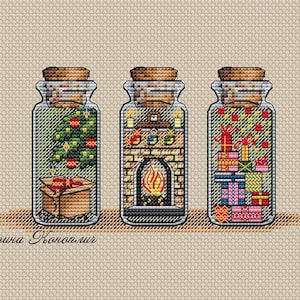 Christmas Cross Stitch Pattern Bottles Pattern Presents PDF Pattern Decorations Pattern Holiday DMC Chart Printable PDF Instant Download