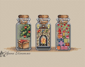 Christmas Cross Stitch Pattern Bottles Pattern Presents PDF Pattern Decorations Pattern Holiday DMC Chart Printable PDF Instant Download