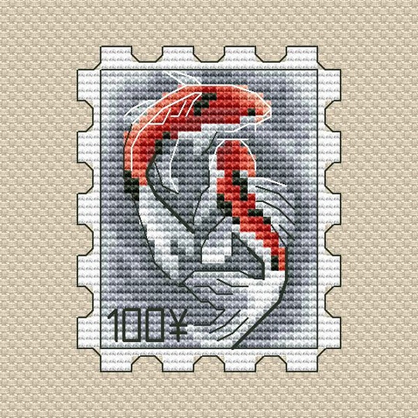 Koi Carp Cross Stitch Pattern Postage Stamp Pattern Fish PDF Pattern Small Pattern Mini Pattern DMC Chart Printable PDF Instant Download
