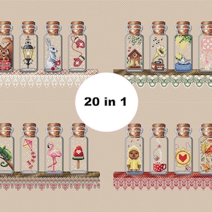 Bottles Set Cross Stitch Pattern Bottle Pattern Autumn PDF Pattern Spring Pattern Small Pattern DMC Chart Printable PDF Instant Download
