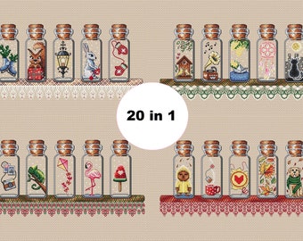 Bottles Set Cross Stitch Pattern Bottle Pattern Autumn PDF Pattern Spring Pattern Small Pattern DMC Chart Printable PDF Instant Download