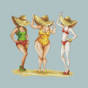 Women Cross Stitch Pattern Beach Pattern Beachbody PDF Pattern Swimsuit Pattern Summer Pattern DMC Chart Printable PDF Instant Download