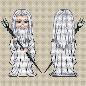White Mage Cross Stitch Pattern Dark Lord Pattern Fantasy Pattern Middle-Earth Pattern Wizard DMC Chart Printable PDF Instant Download