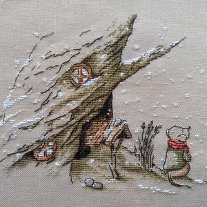 First Snow Cross Stitch Pattern Mouse Pattern Fairytale Embroidery Cartoon Pattern Winter Pattern DMC Chart Printable PDF Instant Download