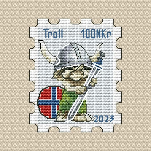 Troll Cross Stitch Pattern Postage Stamp Pattern Viking PDF Pattern Small Pattern Fantasy Pattern DMC Chart Printable PDF Instant Download