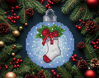 Christmas Ornament Cross Stitch Pattern: Holiday Stocking Bauble (PDF)