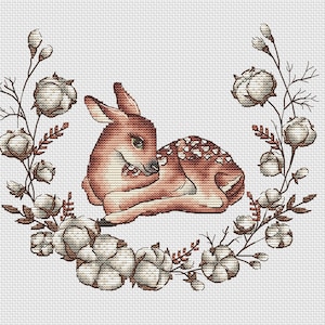 Little Deer Cross Stitch Pattern Fawn Pattern Deer Embroidery Cotton Pattern Baby Deer Pattern DMC Chart Printable PDF Instant Download