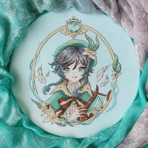 Venti Cross Stitch Pattern: Anime Portrait, Fantasy Design (PDF Pattern) image 3