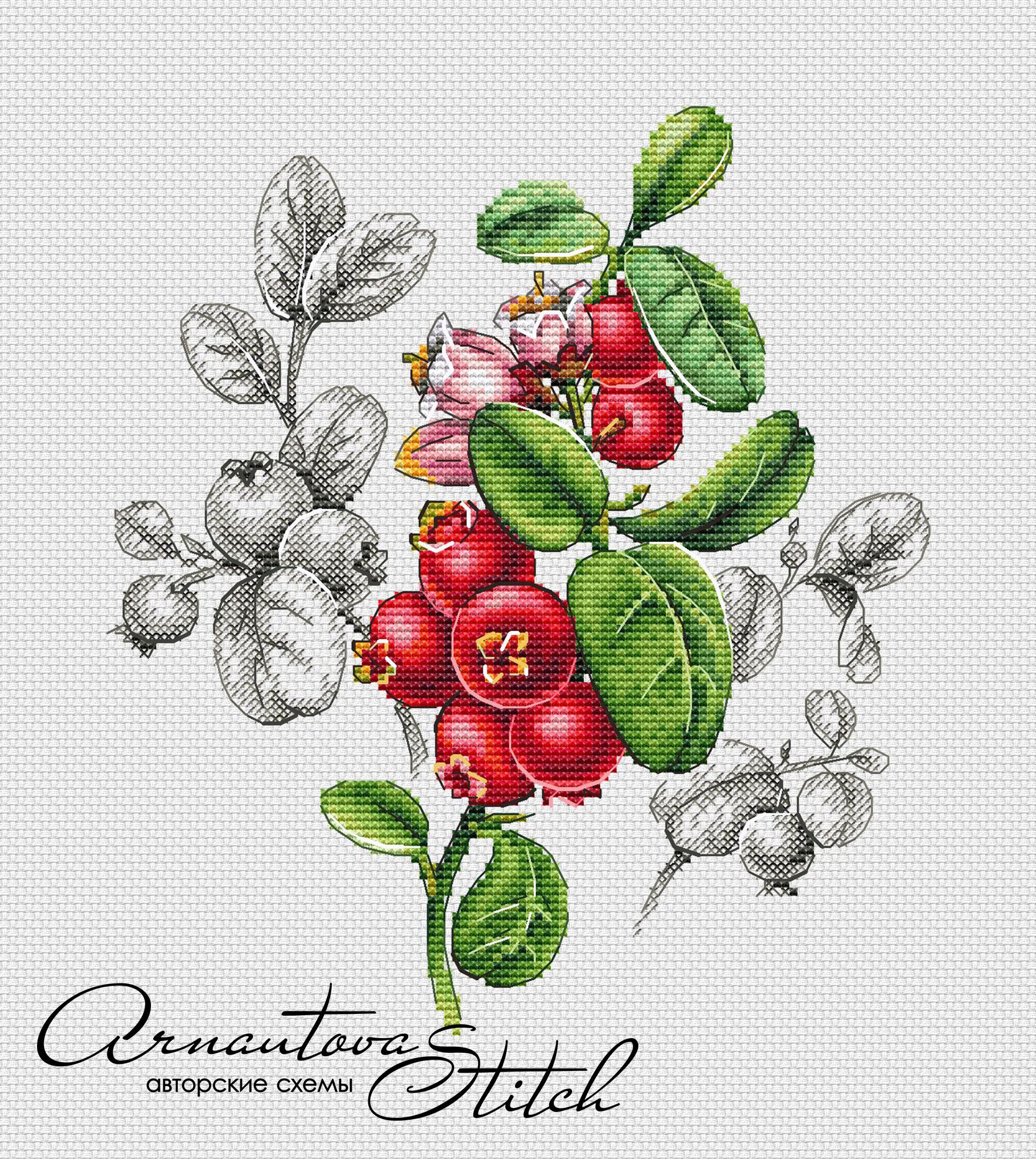 Lingonberry Cross Stitch Pattern: Red Berry Embroidery (PDF