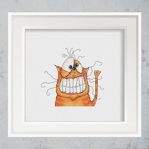 Ginger Tabby Cat Cross Stitch Pattern, Funny Crazy Cat (PDF Download)