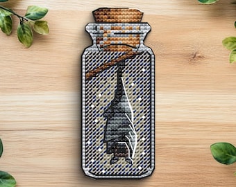 Bat in Bottle Cross Stitch Pattern, Halloween Mini Design (PDF Pattern)