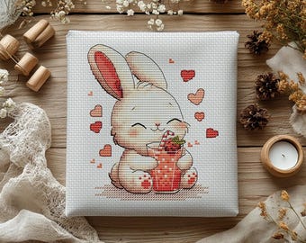 Bunny & Strawberry Lemonade Cross Stitch Pattern (PDF)