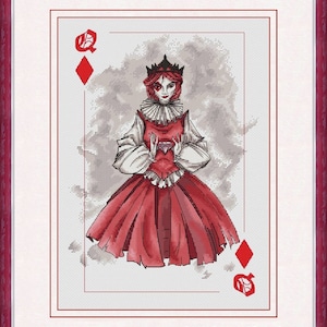 Queen of Diamonds Cross Stitch Pattern Queen Pattern Playing Cards Cross Stitch Pattern Victorian DMC Chart Printable PDF Instant Download