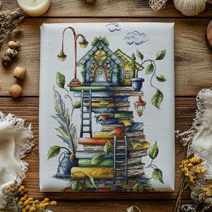 Reading Hut Cross Stitch Pattern, Fantasy Books House (PDF Download)