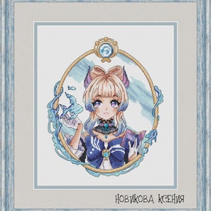 Motif Kokomi au point de croix Jolie fille Motif Genshin au point de croix Motif fantaisie Portrait DMC Chart PDF imprimable à téléchargement immédiat