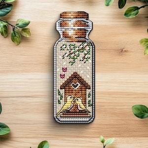 Birds in a Bottle Cross Stitch Pattern, Spring Easy Chart (PDF)
