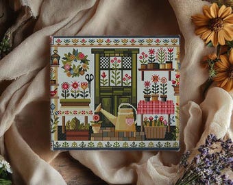 Sommergarten Sampler Kreuzstichmuster: Gießkanne, Blumen (PDF-Muster)
