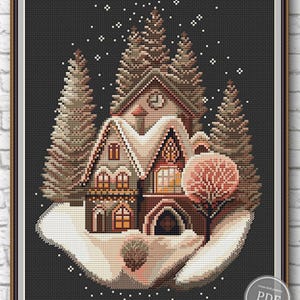 Winter Cottage Cross Stitch Pattern Christmas PDF Pattern Christmas House Embroidery Holiday DMC Chart Printable PDF Instant Download