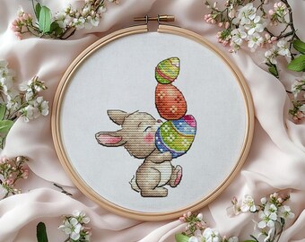 Easter Bunny Cross Stitch Pattern: Stacked Eggs Embroidery Chart (PDF Download)