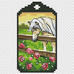 Pferd Kreuzstich Muster Blumen Muster Schlüsselbund PDF Muster Kleines Muster Minimuster Easy DMC Chart Printable PDF Instant Download