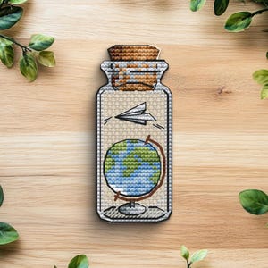 Globe in Bottle Cross Stitch Pattern, Travel Theme (PDF Pattern)