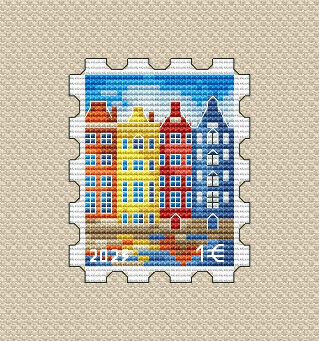 Amsterdam Cross Stitch Pattern Postage Stamp Pattern Houses PDF Pattern
