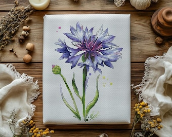 Padrão de ponto cruz de centáurea: design floral azul (padrão em PDF)