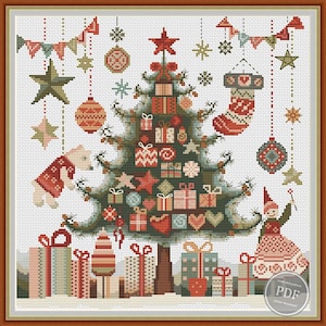 Christmas Tree Cross Stitch Pattern Christmas PDF Pattern Presents Embroidery Gifts Pattern Holiday DMC Chart Printable PDF Instant Download