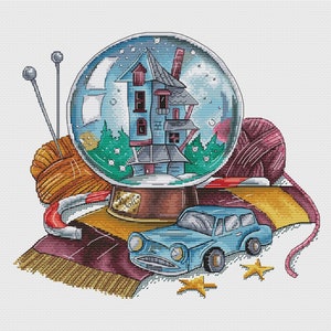 Burrow Cross Stitch Pattern Wizard Pattern Fantasy Embroidery Magic Car Pattern Magic House Pattern DMC Chart Printable PDF Instant Download
