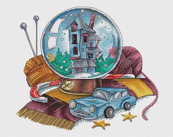 Burrow Cross Stitch Pattern Wizard Pattern Fantasy Embroidery Magic Car Pattern Magic House Pattern DMC Chart Printable PDF Instant Download
