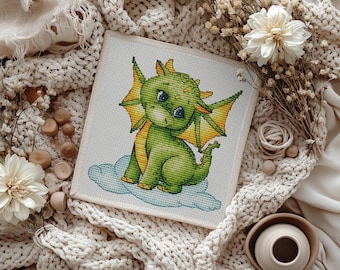 Smaragd Baby Dragon Kreuzstich-Muster Fantasy Design (PDF-Muster)