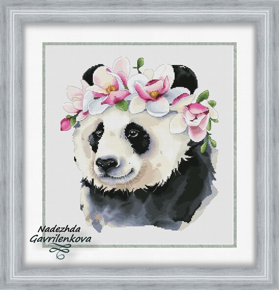 Panda Cross Stitch Pattern Cute Panda Pattern Nature Embroidery.