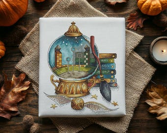 Magic Globe Cross Stitch Pattern: Broomstick, Snitch (PDF Download)
